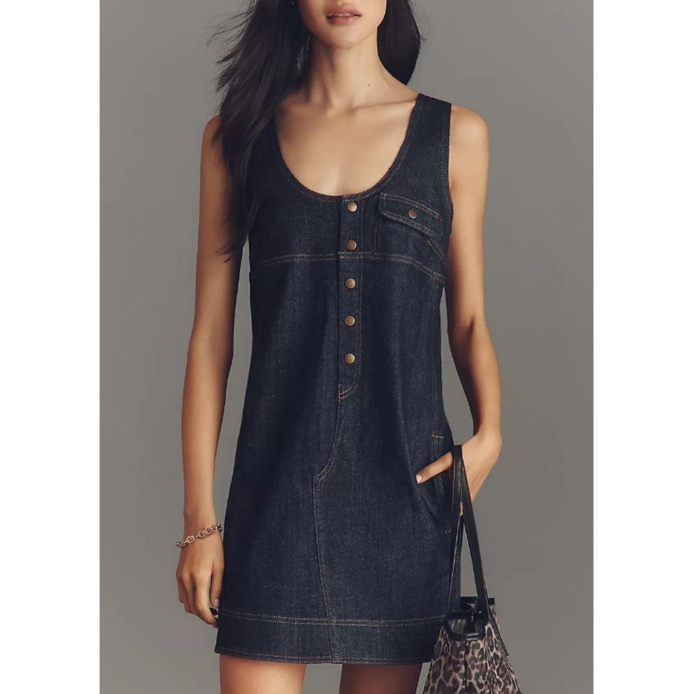 PILCRO‎ Denim Snap-Front Mini Dress Dark Indigo Women Size XS Casual Sleeveless